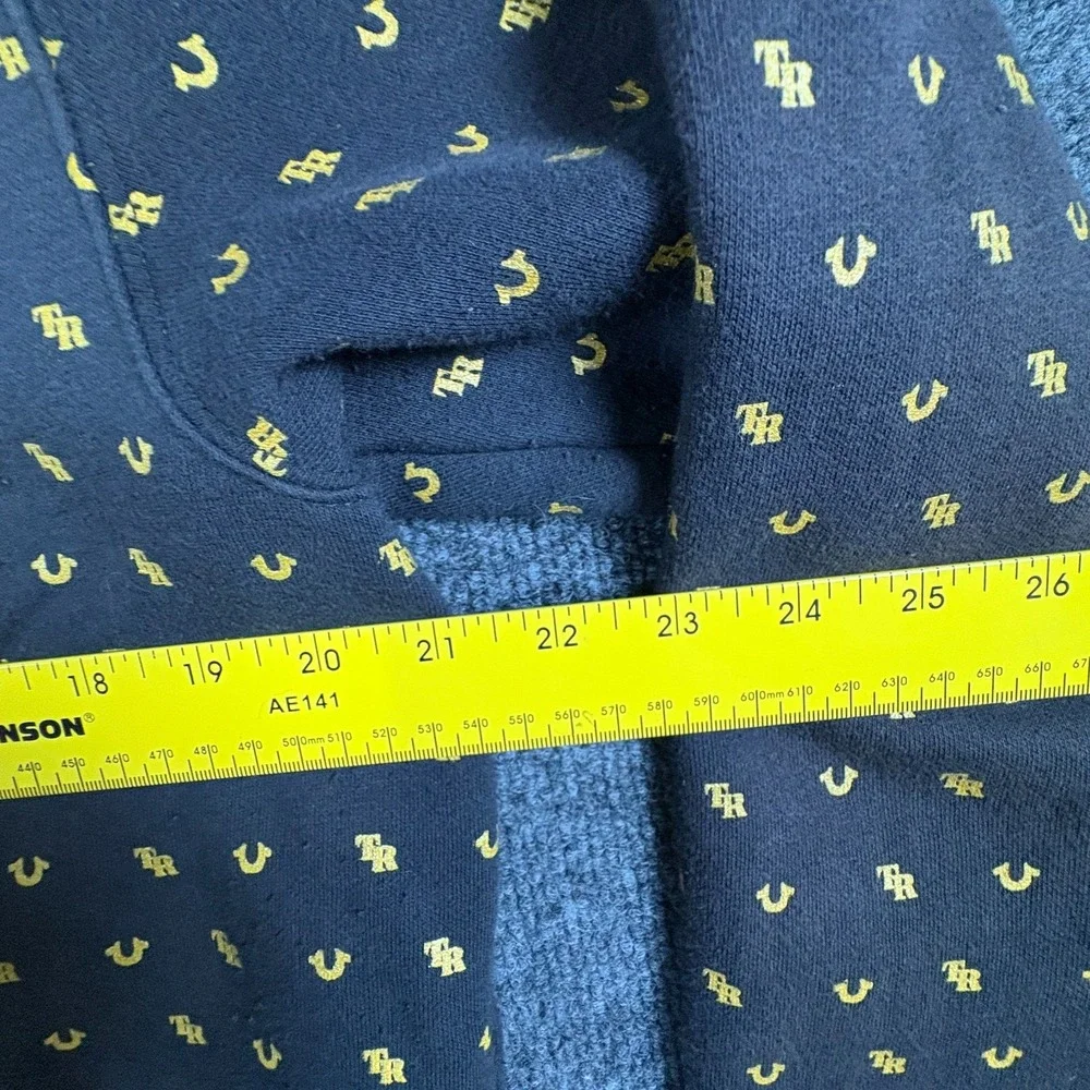 True‎ Religion Hoodie Mens Medium Black Gold Monogram Logo Fleece Lined Cotton